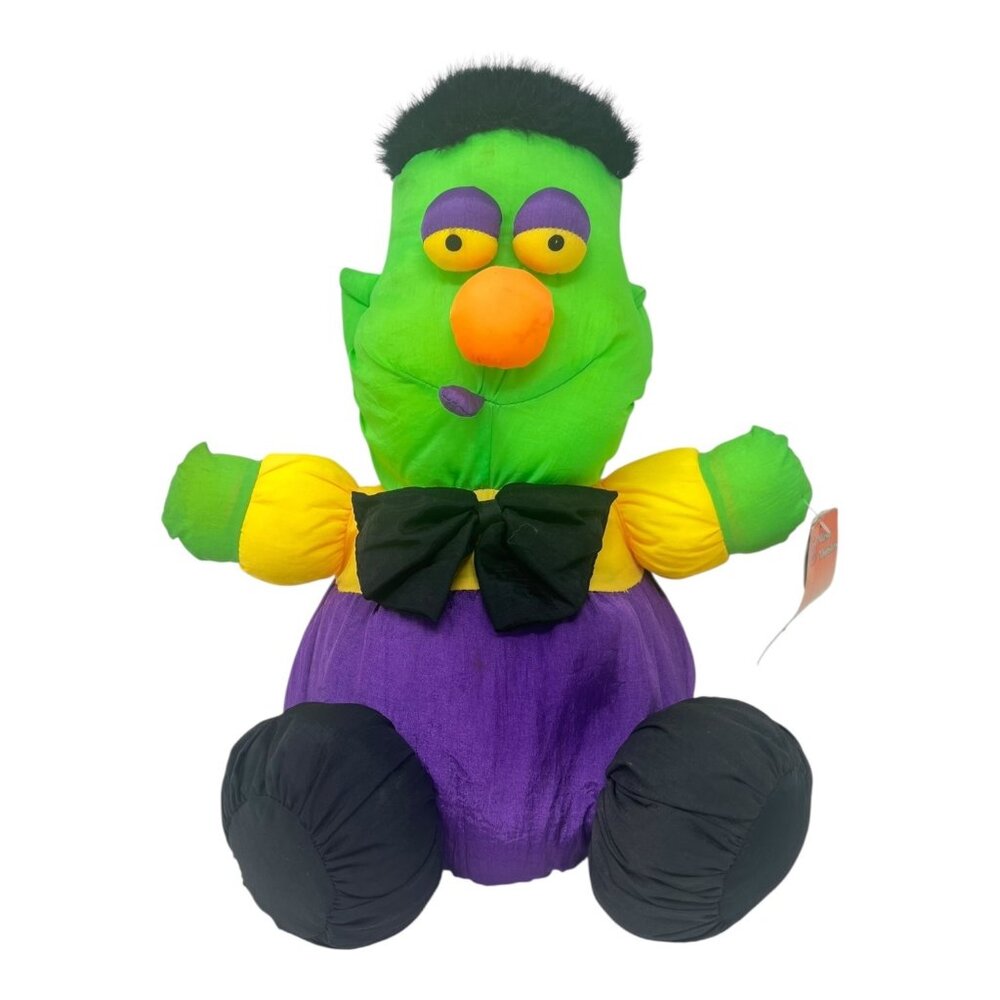 Mushy Monsters Frankenstein Nylon Stuffed  Plush Toy Bow Tie Halloween Vintage